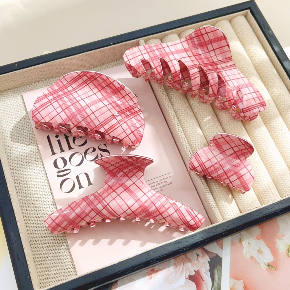 Pink Blue Grid Hair Claw Clips - огляд і ціна Women Accessories Online