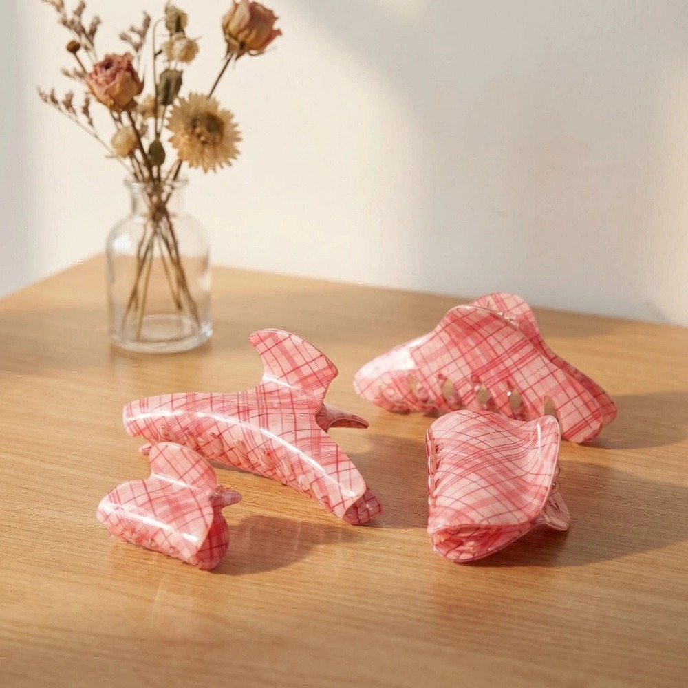 Pink Blue Grid Hair Claw Clips - огляд і ціна Women Accessories Online
