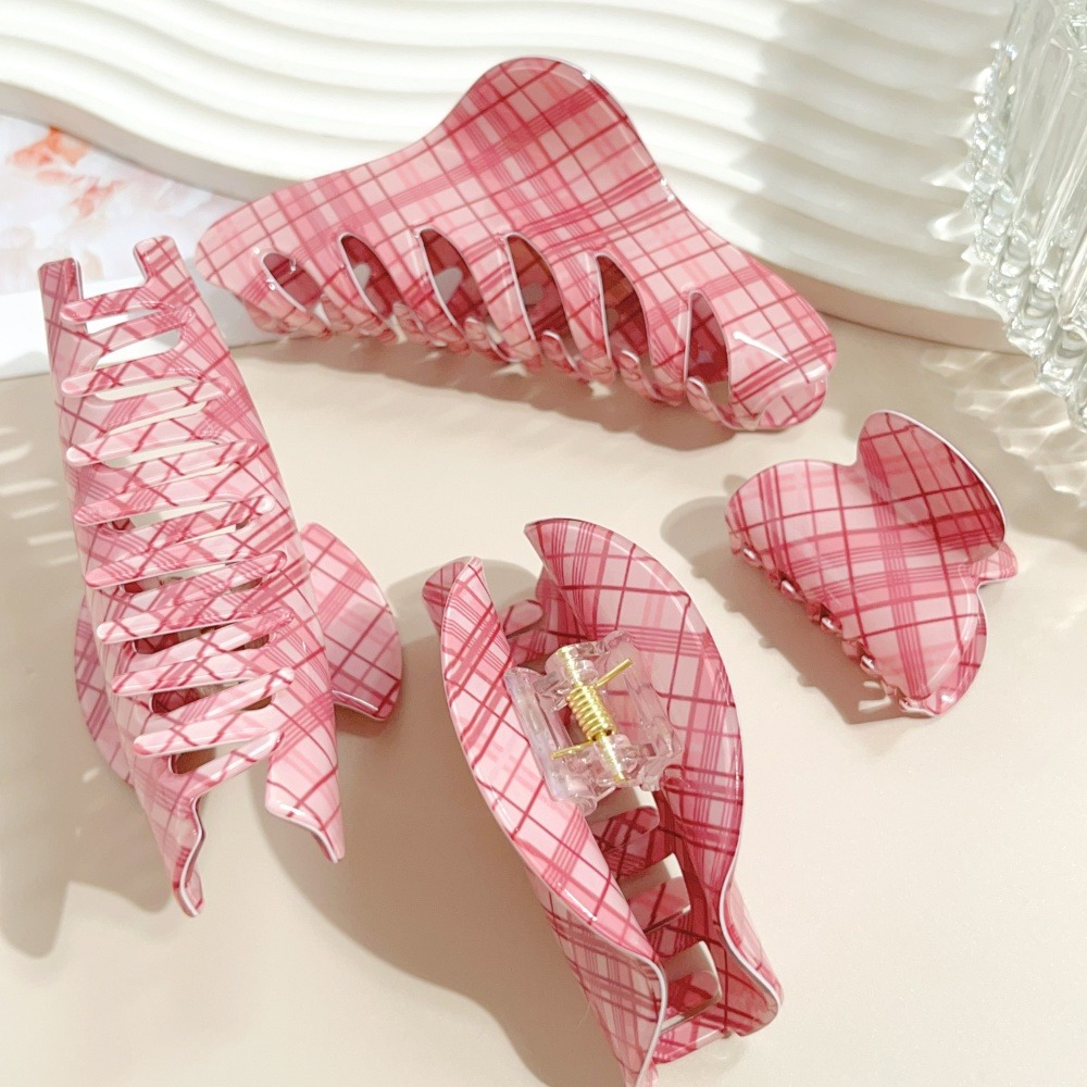 Pink Blue Grid Hair Claw Clips - огляд і ціна Women Accessories Online